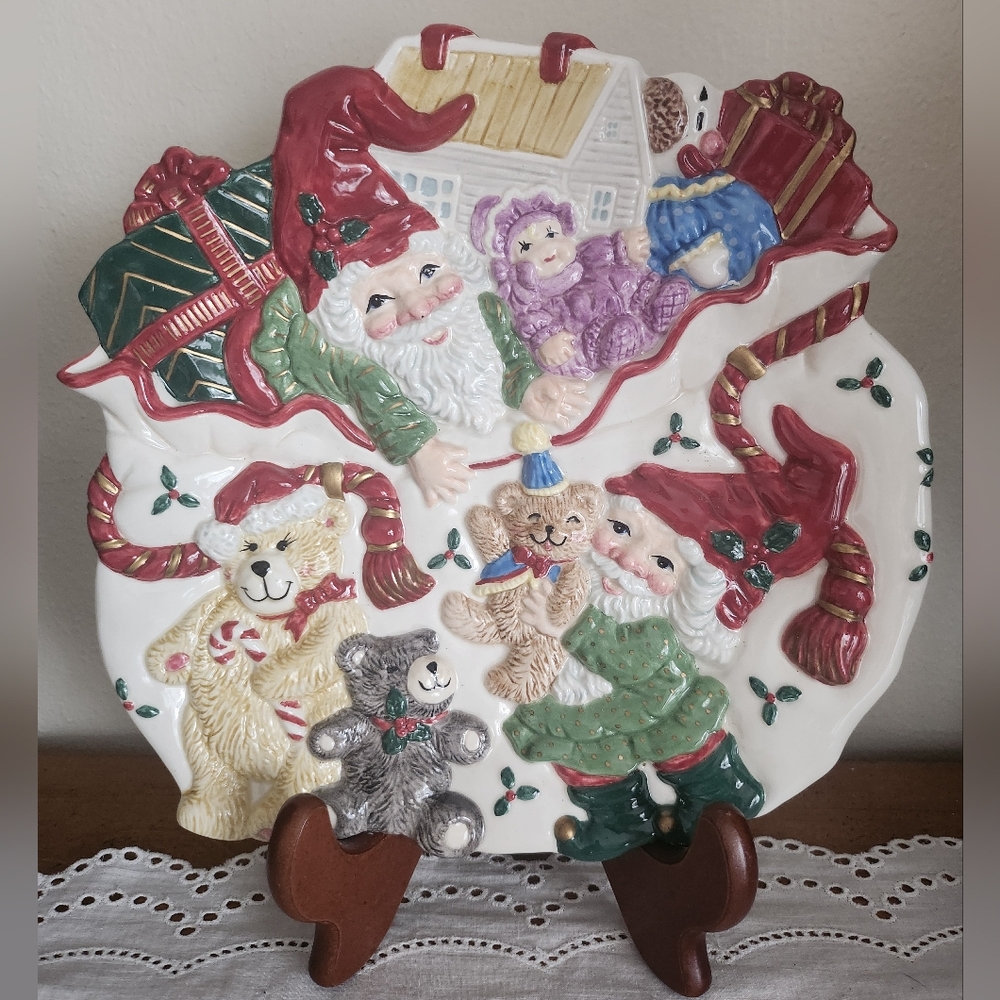 Fitz and Floyd Holiday Elf Handcrafted Canape Plate